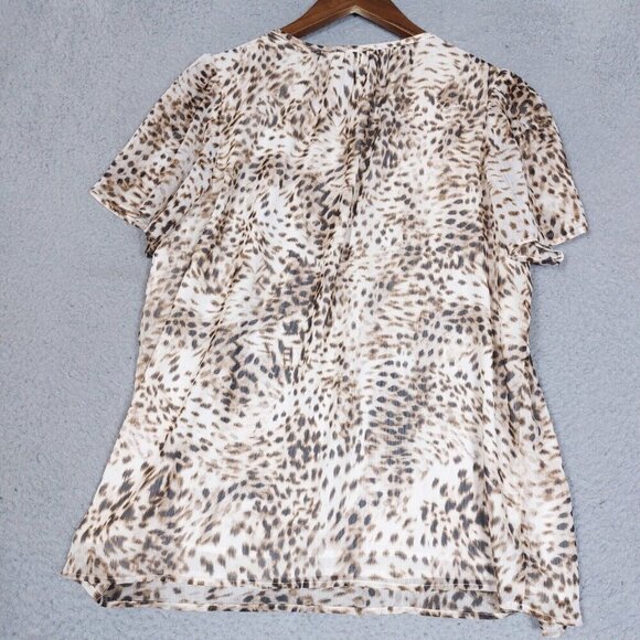 Loft Blouse Womens Large Animal Print Chiffon Short Sleeve Popover Ruffle NWT - Picture 13 of 15